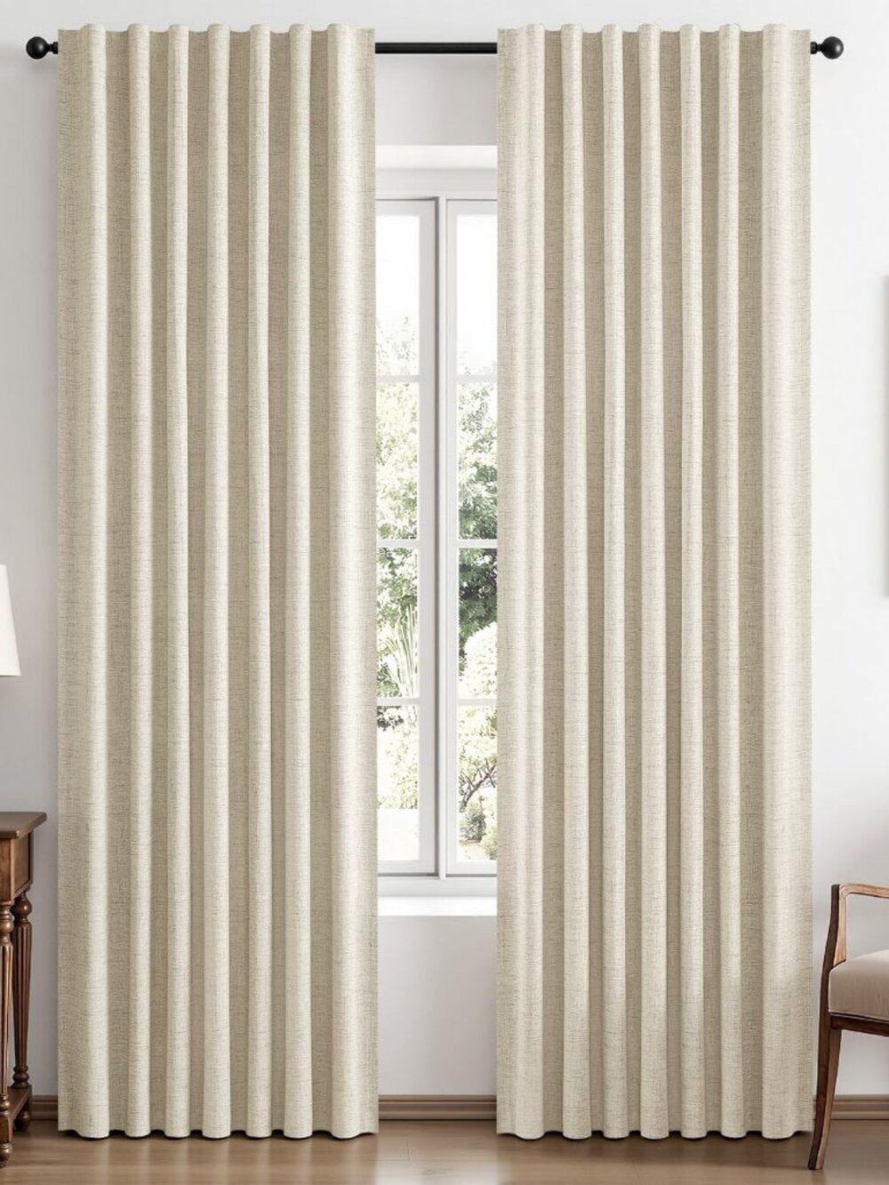 42" x 84" MIULEE Ivory Linen Blackout Curtains – 2 Panel Thermal Room Darkening
